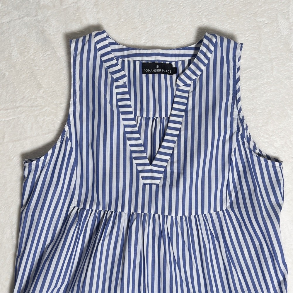 Pomander Place Kenzo Tiered Mini Dress Womens Sz XL Blue Striped Sleeveless - Picture 4 of 10